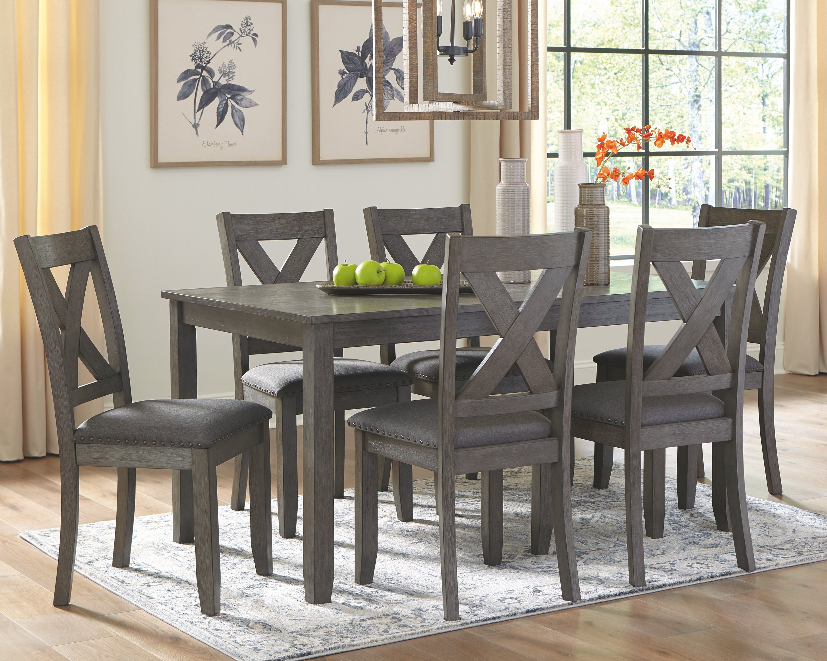 Ashley Furniture - CAITBROOK 7PC DINING SET - Gray Fabric|Wood - Dining Room Sets - Additional View 1