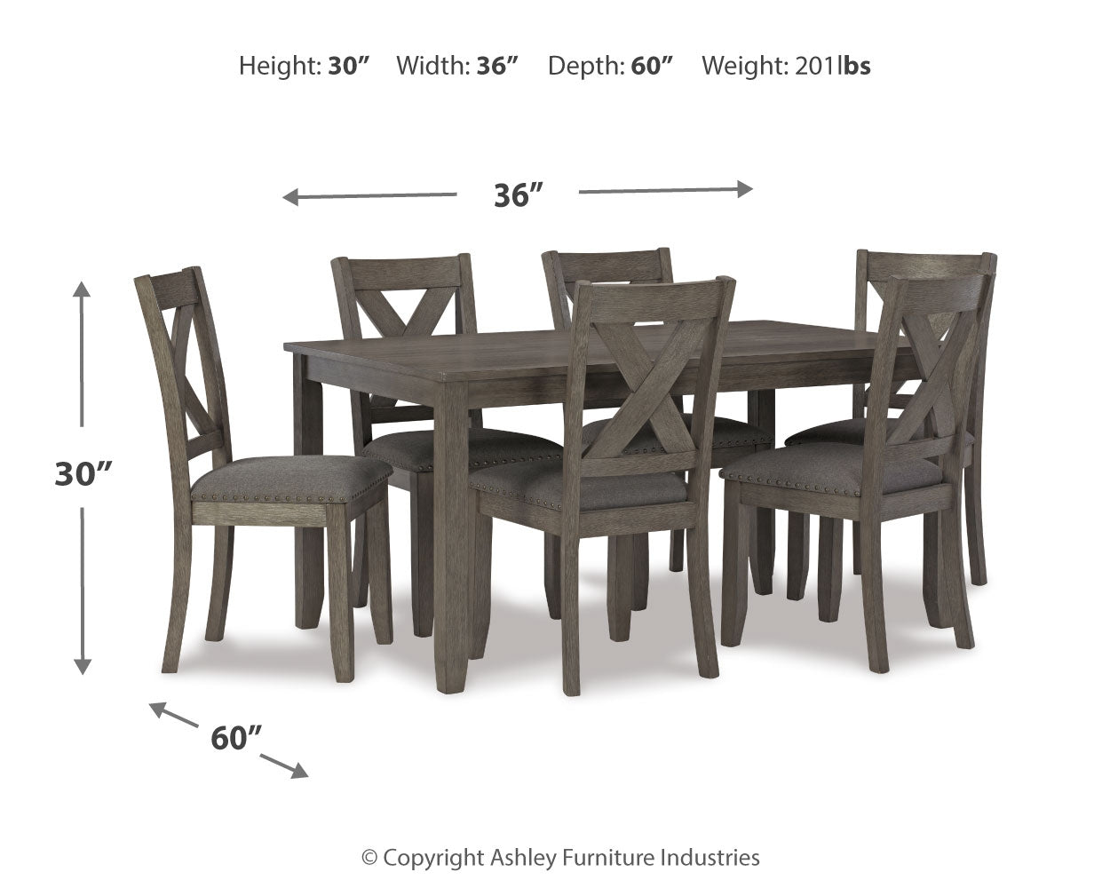 Ashley Furniture - CAITBROOK 7PC DINING SET - Gray Fabric|Wood - Dining Room Sets - Additional View 3