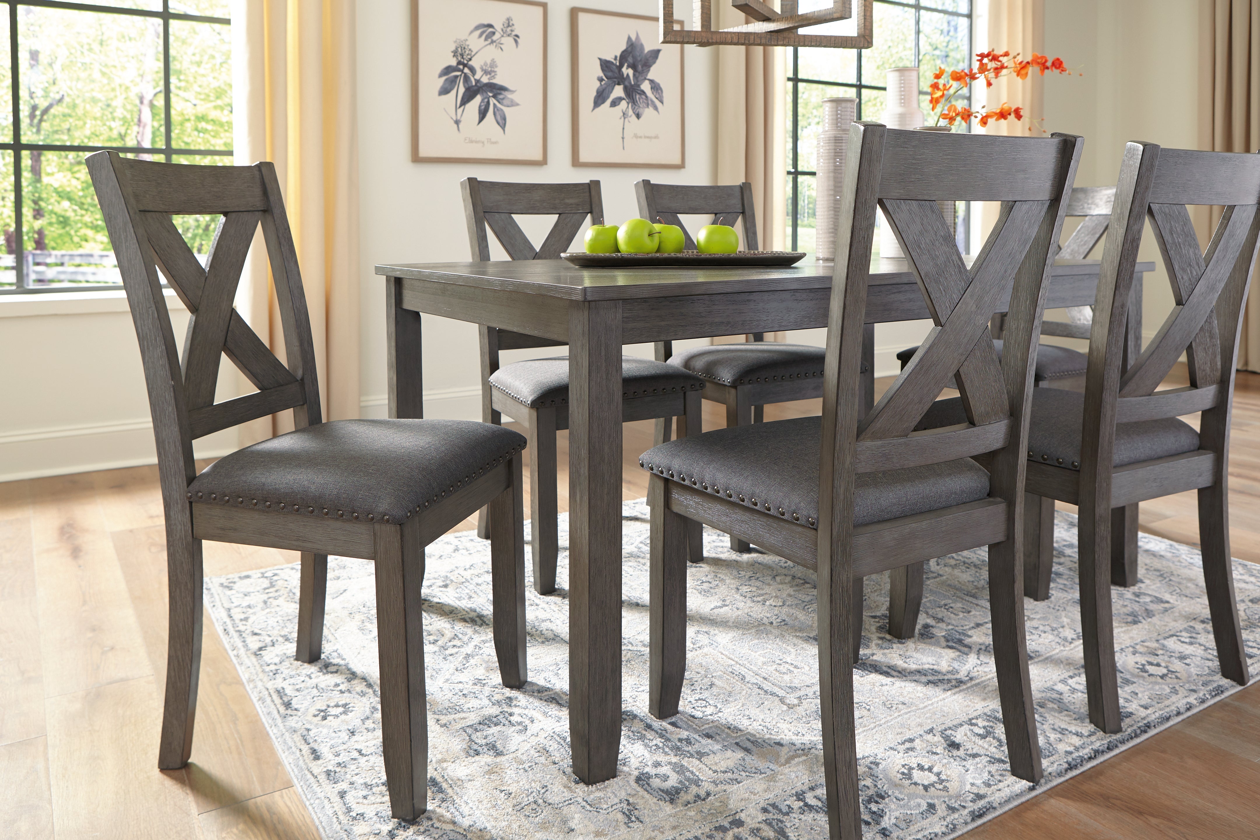 Ashley Furniture - CAITBROOK 7PC DINING SET - Gray Fabric|Wood - Dining Room Sets - Additional View 4
