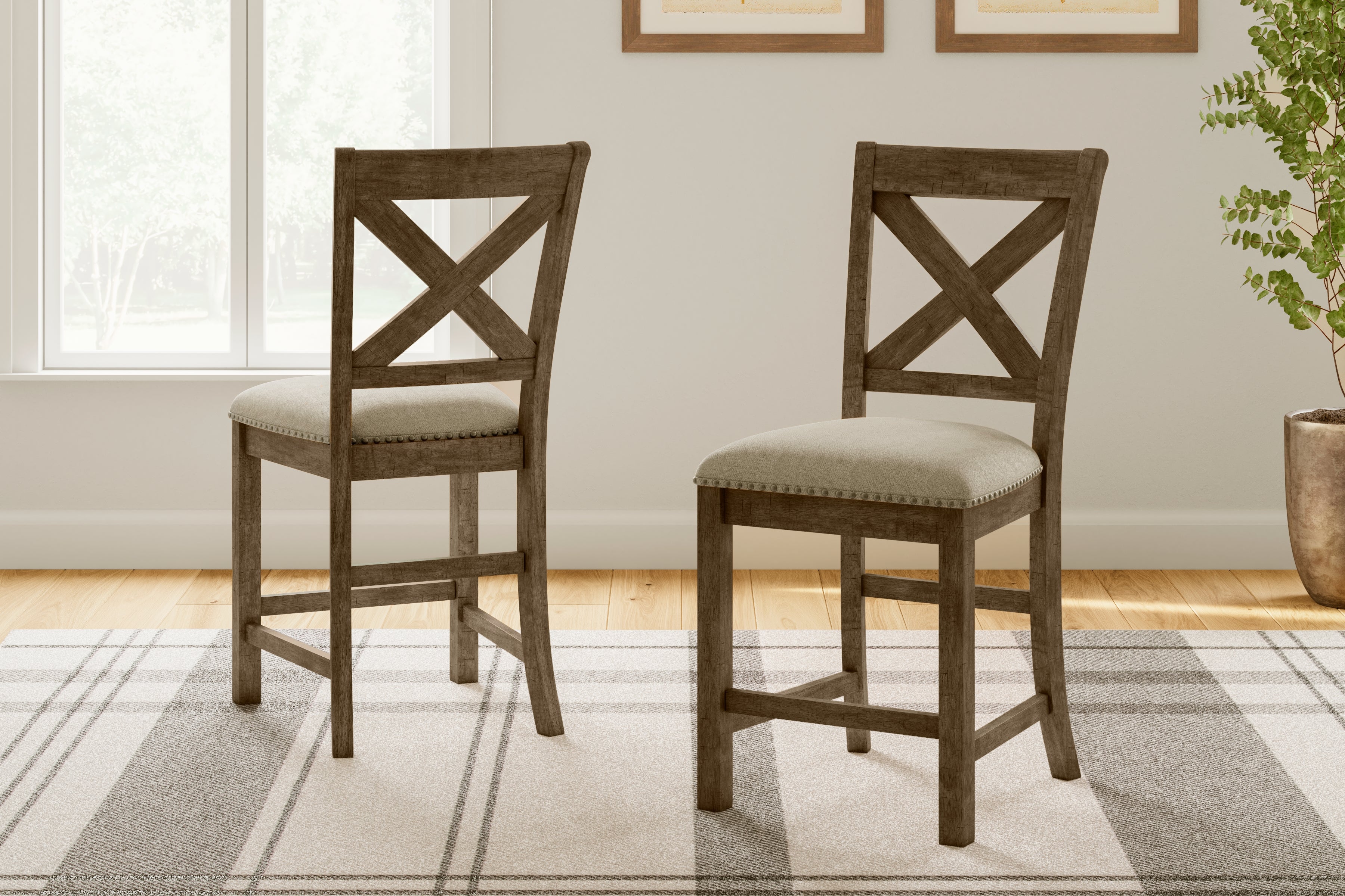 Ashley Furniture - MORIVILLE 24" BARSTOOL - Beige Fabric|Wood - Stools - Additional View 1