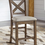 Ashley Furniture - MORIVILLE 24" BARSTOOL - Beige Fabric|Wood - Stools - Additional View 2