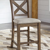 Ashley Furniture - MORIVILLE 24" BARSTOOL - Beige Fabric|Wood - Stools - Additional View 2