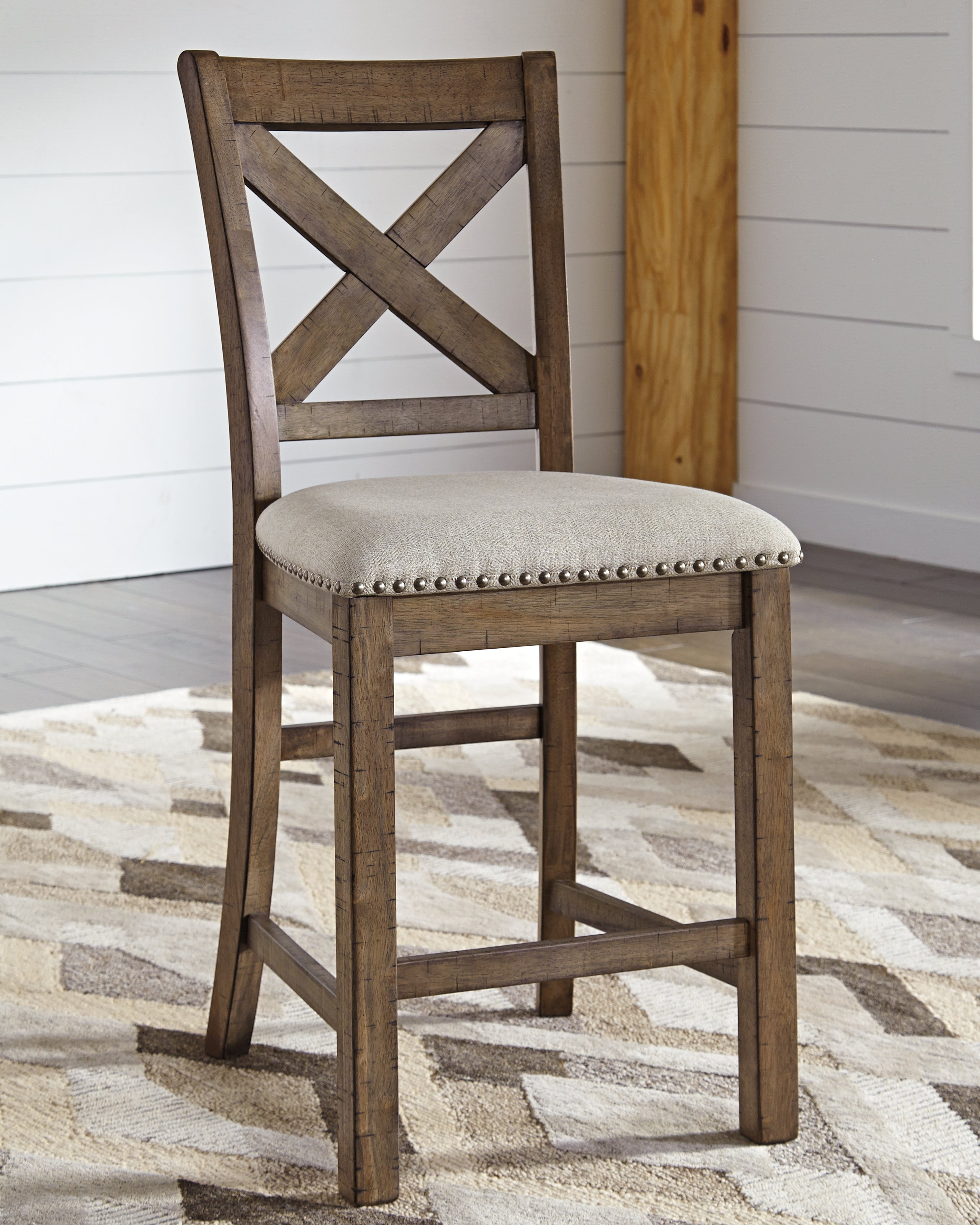 Ashley Furniture - MORIVILLE 24" BARSTOOL - Beige Fabric|Wood - Stools - Additional View 2