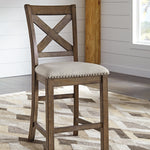 Ashley Furniture - MORIVILLE 24" BARSTOOL - Beige Fabric|Wood - Stools - Additional View 3
