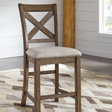 Ashley Furniture - MORIVILLE 24" BARSTOOL - Beige Fabric|Wood - Stools - Additional View 3