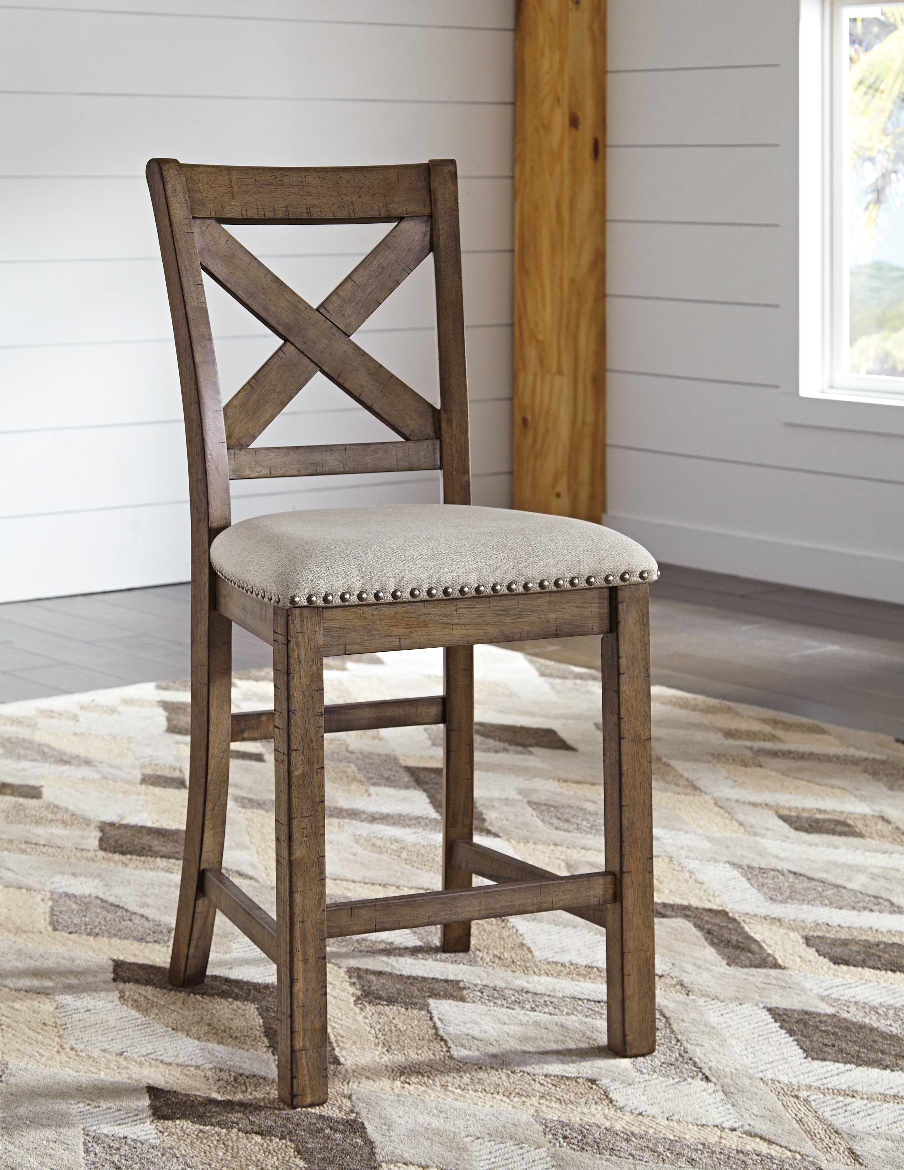 Ashley Furniture - MORIVILLE 24" BARSTOOL - Beige Fabric|Wood - Stools - Additional View 3