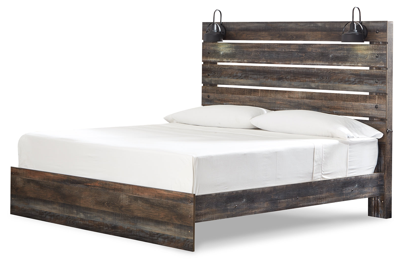 Ashley Furniture - Drystan King Panel Bed With Lights - Brown - Beige Wood - Beds