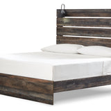 Ashley Furniture - Drystan King Panel Bed With Lights - Brown - Beige Wood - Beds