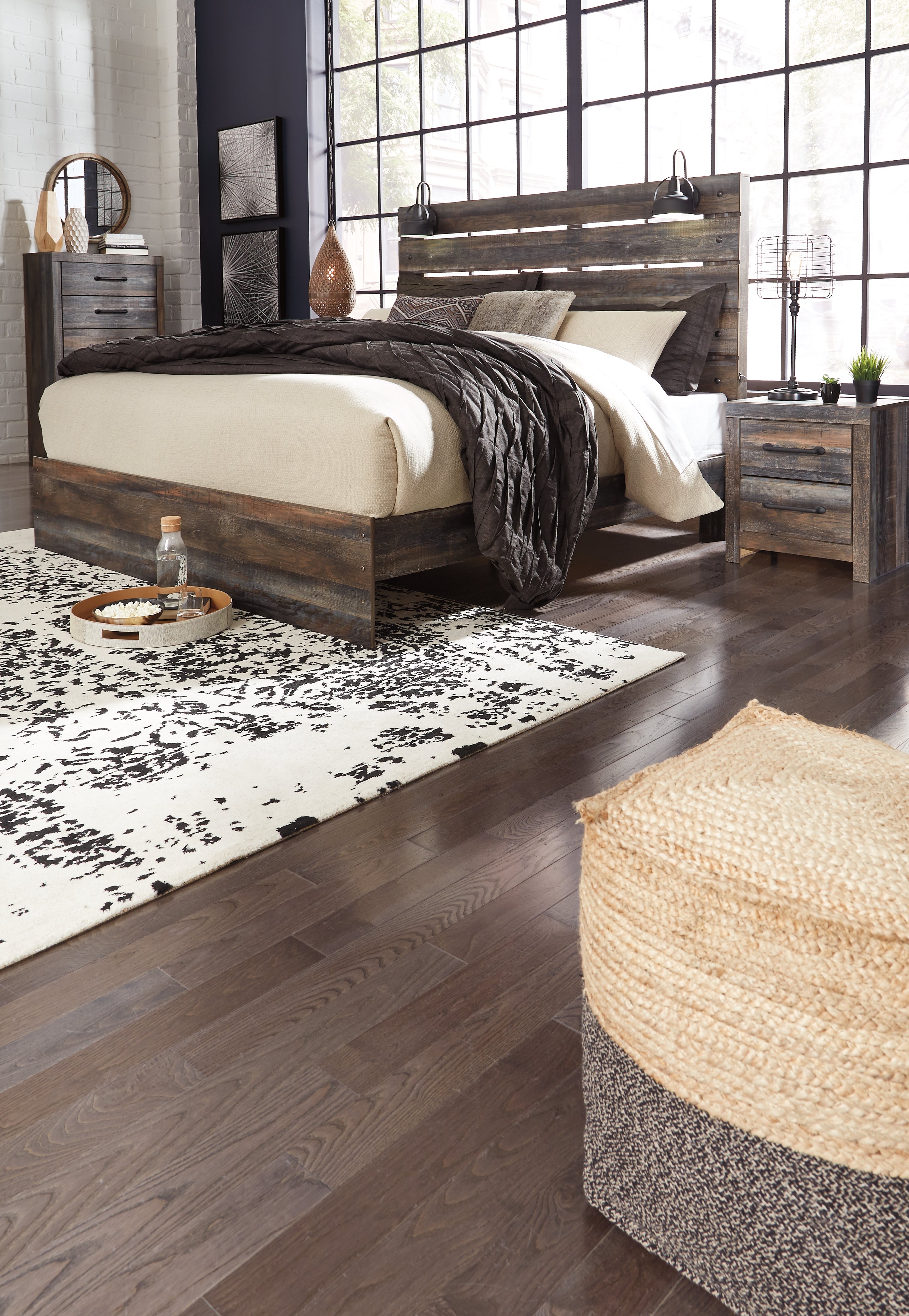 Ashley Furniture - Drystan King Panel Bed With Lights - Brown - Beige Wood - Beds - Additional View 5