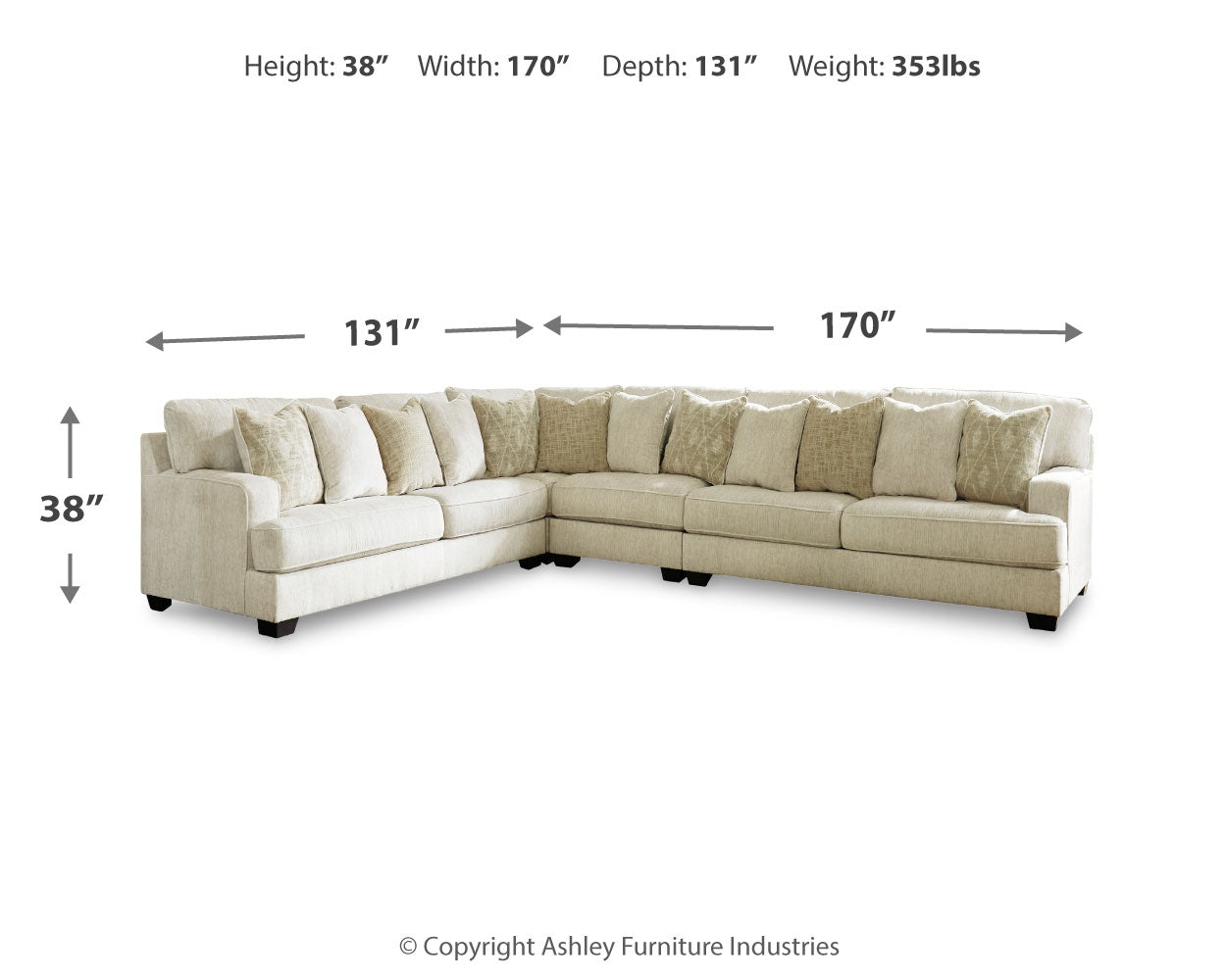 Ashley Furniture - Rawcliffe Parchment 4 Piece Sectional - Beige Fabric - Sectionals - Additional View 5