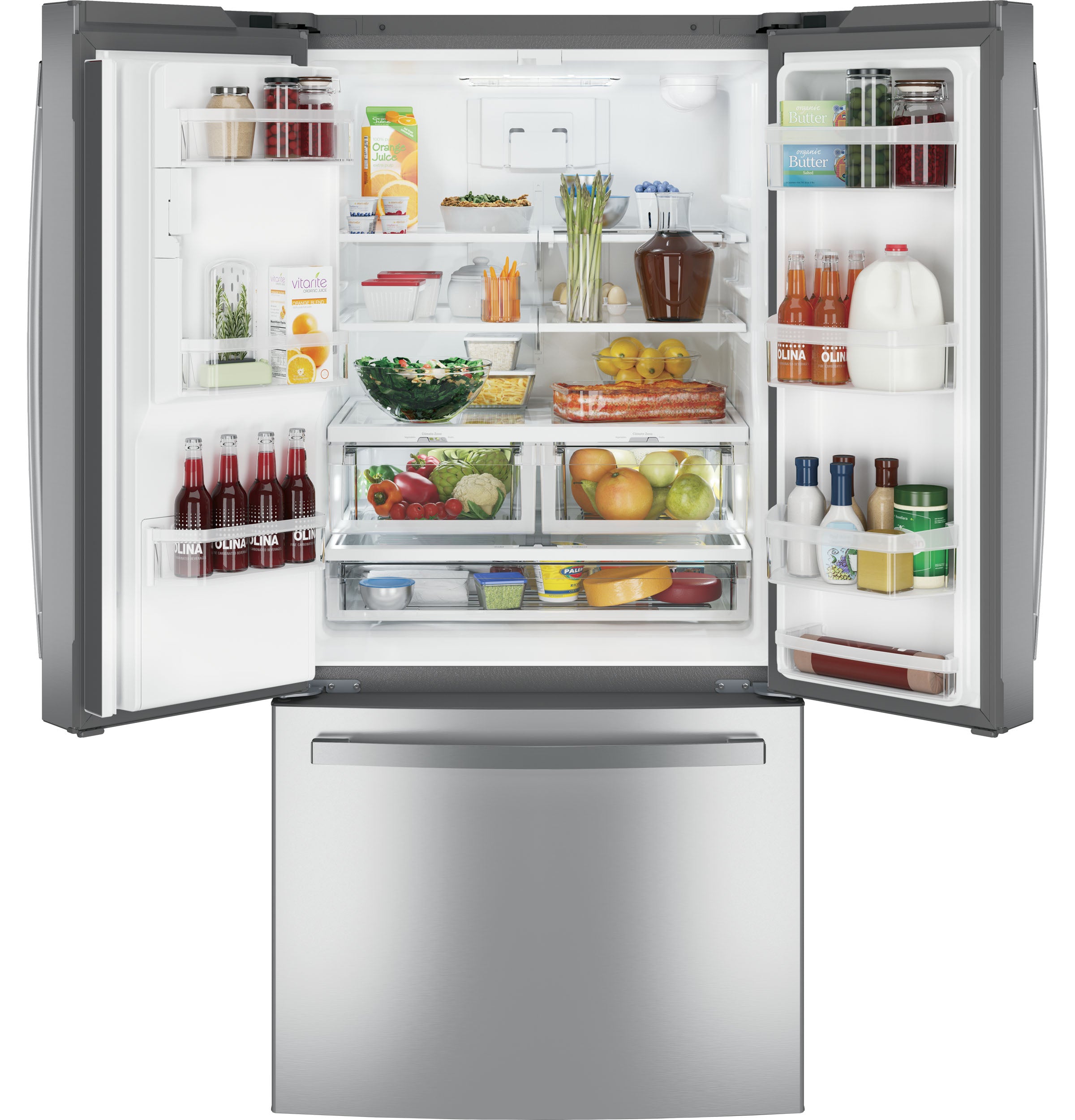 GE STAINLESS 23.6CU FRENCH DOOR FINGERPRINT RESISTANT REFRIGERATOR - Pearl Silver - Refrigerators - Additional View 1