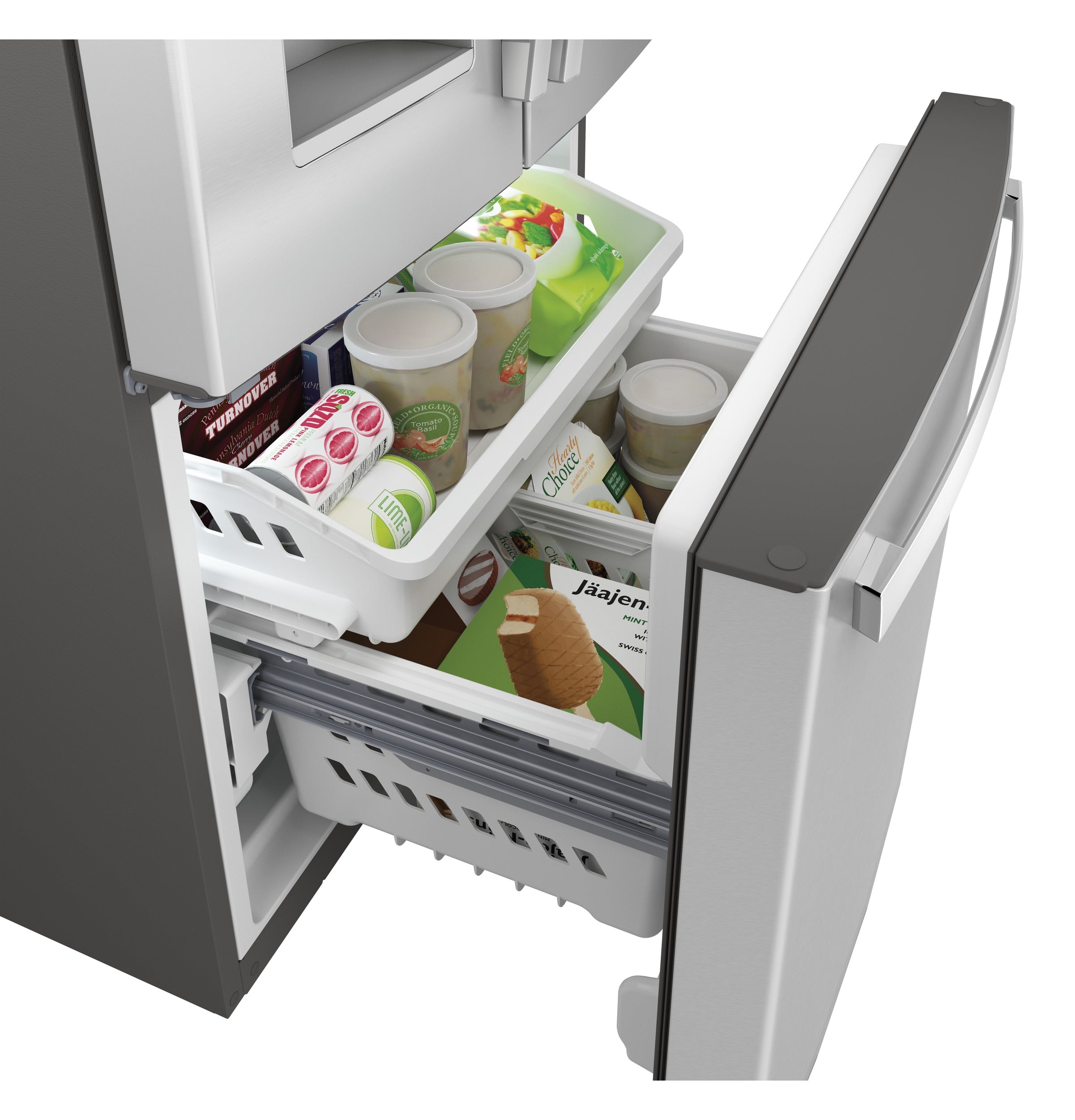 GE STAINLESS 23.6CU FRENCH DOOR FINGERPRINT RESISTANT REFRIGERATOR - Pearl Silver - Refrigerators - Additional View 6