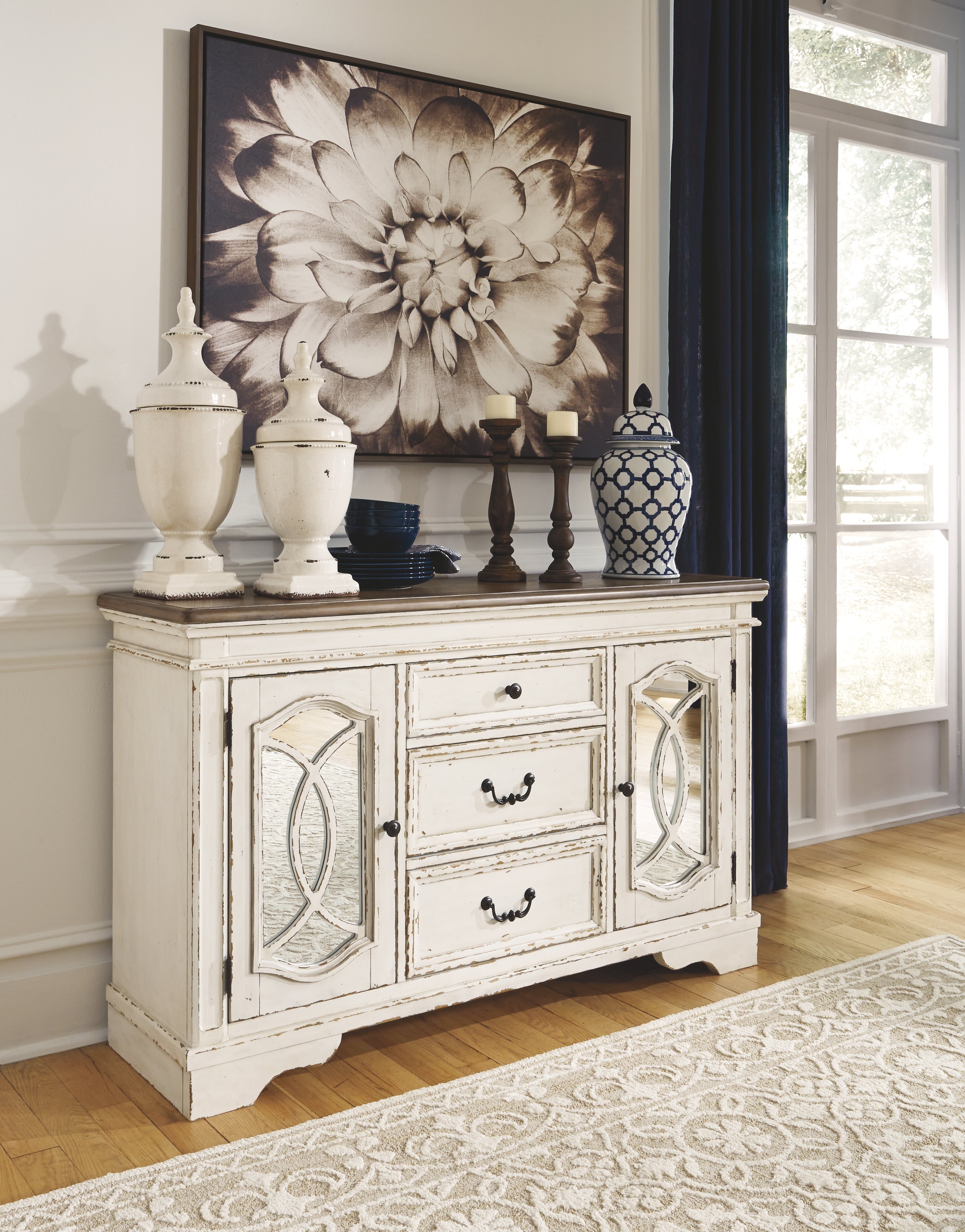 Ashley Furniture - REALYN DINING ROOM SERVER - White Glass|Wood - Servers - Additional View 1