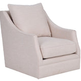 A light beige upholstered accent chair with a high curved backrest and a matching throw pillow, shown on a plain white background.