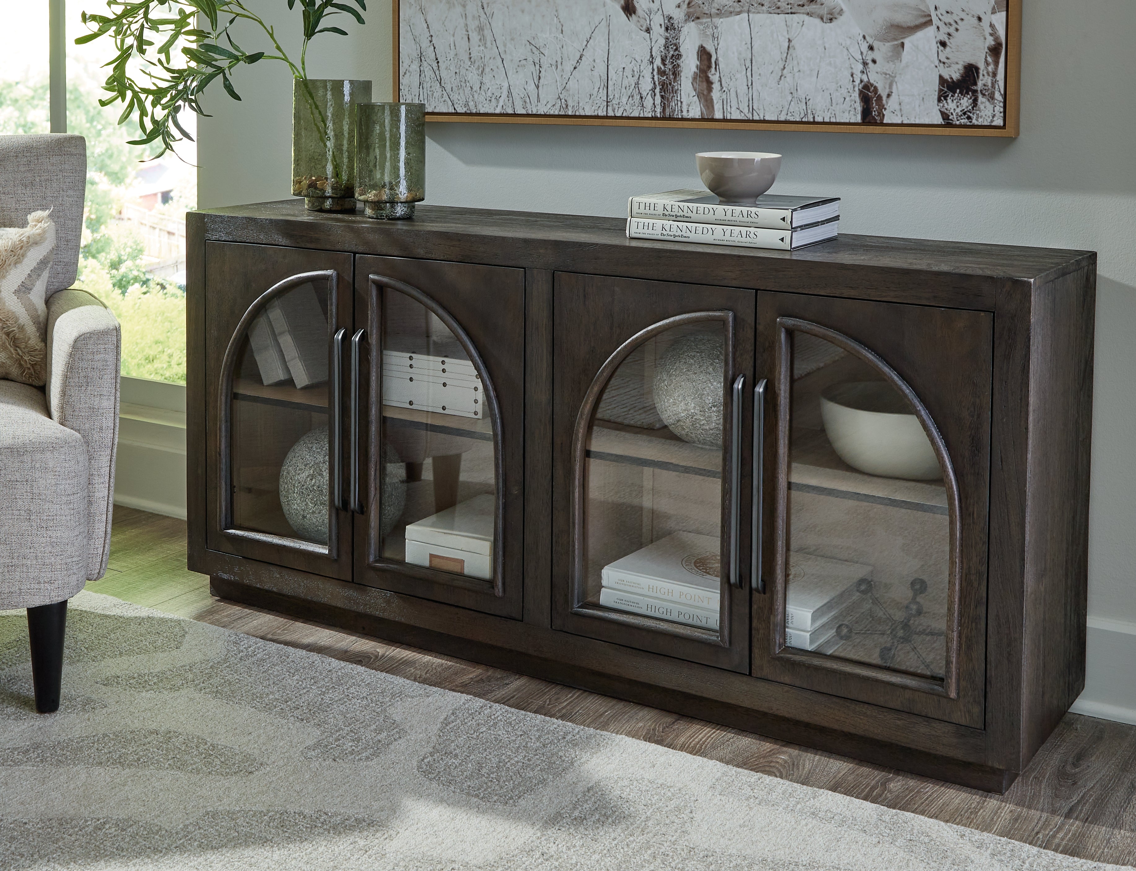 Ashley Furniture - DRELEY ACCENT CABINET - Dark Brown Glass|Wood|Metal - Cabinets - Additional View 1