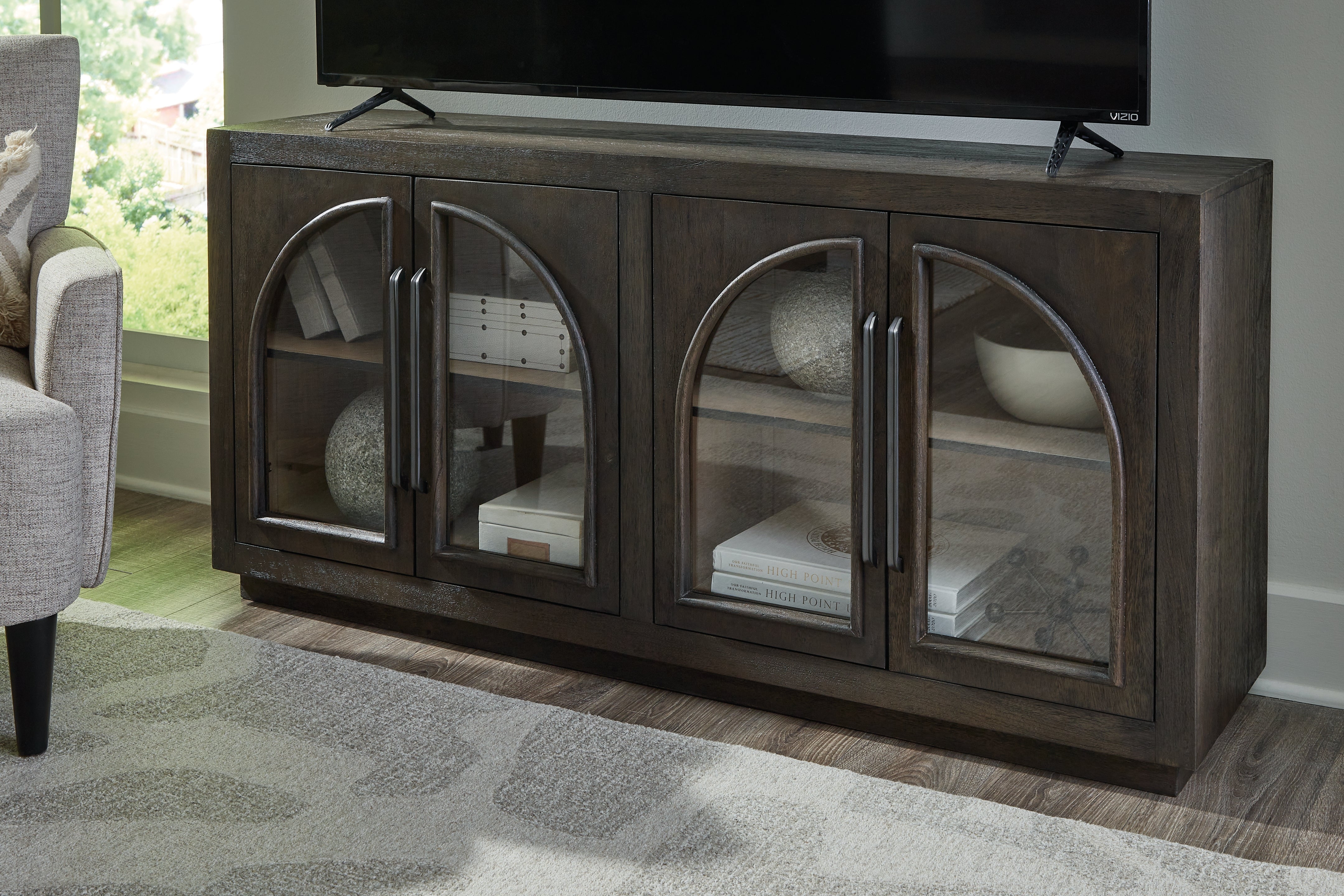 Ashley Furniture - DRELEY ACCENT CABINET - Dark Brown Glass|Wood|Metal - Cabinets - Additional View 5