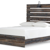 Ashley Furniture - Drystan Full Panel Bed With Light - Brown - Beige Wood - Beds