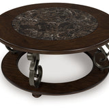 Ashley Furniture - FRALLYN ROUND COCKTAIL TABLE - Dark Brown Faux Marble|Wood - Tables - Additional View 2