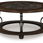 Ashley Furniture - FRALLYN ROUND COCKTAIL TABLE - Dark Brown Faux Marble|Wood - Tables - Additional View 3