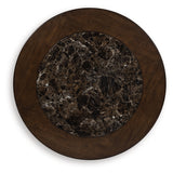 Ashley Furniture - FRALLYN ROUND COCKTAIL TABLE - Dark Brown Faux Marble|Wood - Tables - Additional View 4