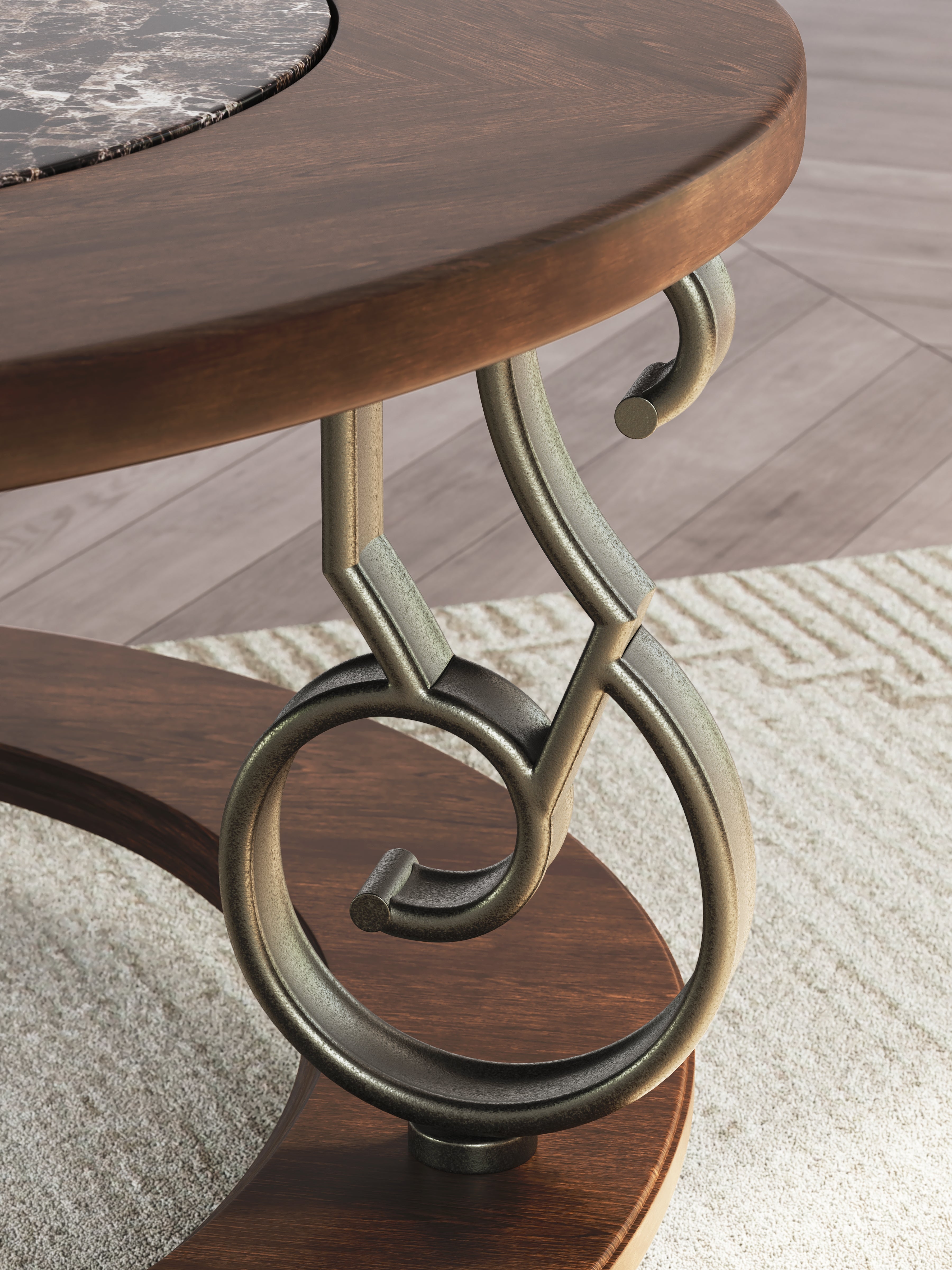 Ashley Furniture - FRALLYN ROUND COCKTAIL TABLE - Dark Brown Faux Marble|Wood - Tables - Additional View 5