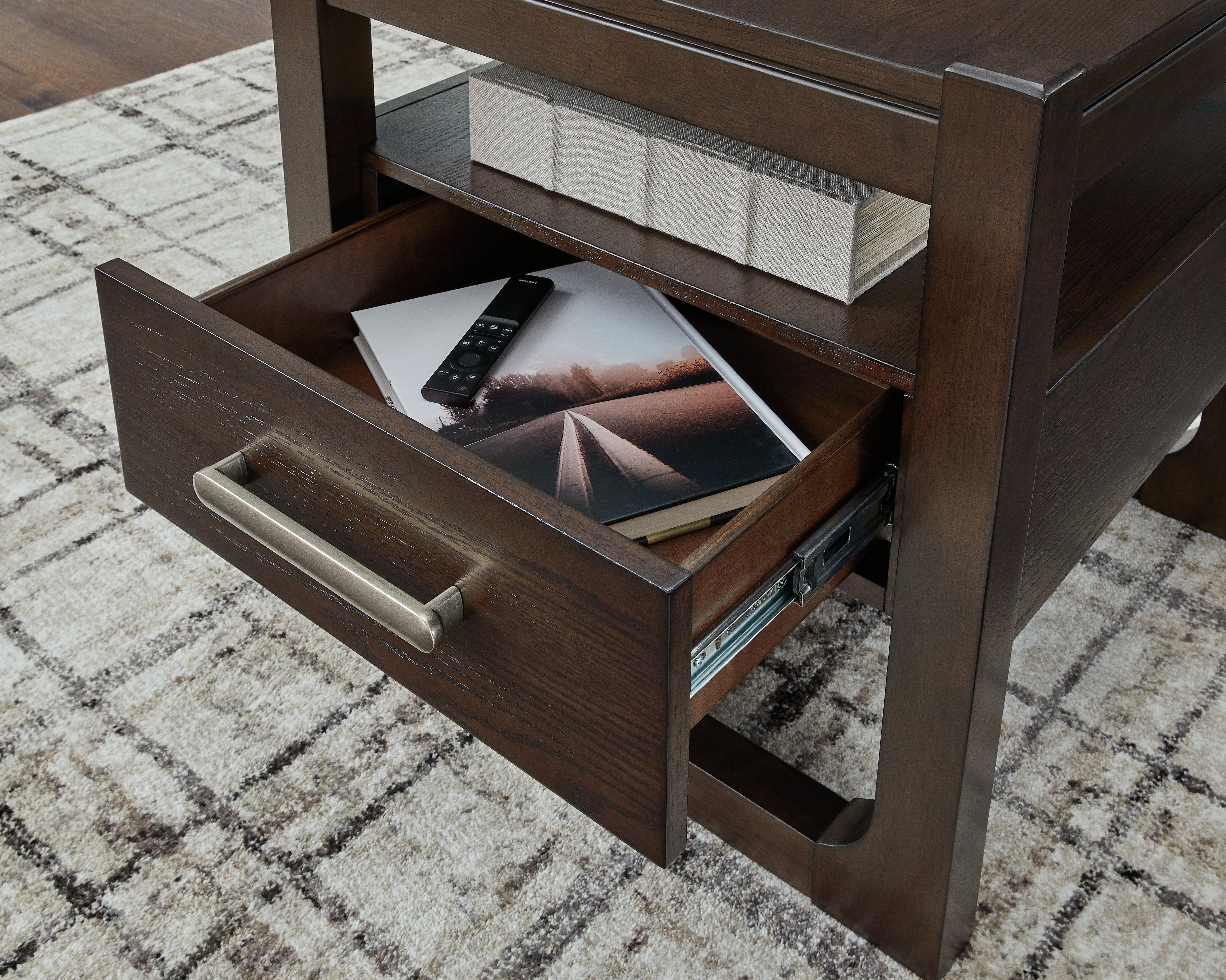 Ashley Furniture - BRECKINGTON END TABLE - Dark Brown Wood - Tables - Additional View 7