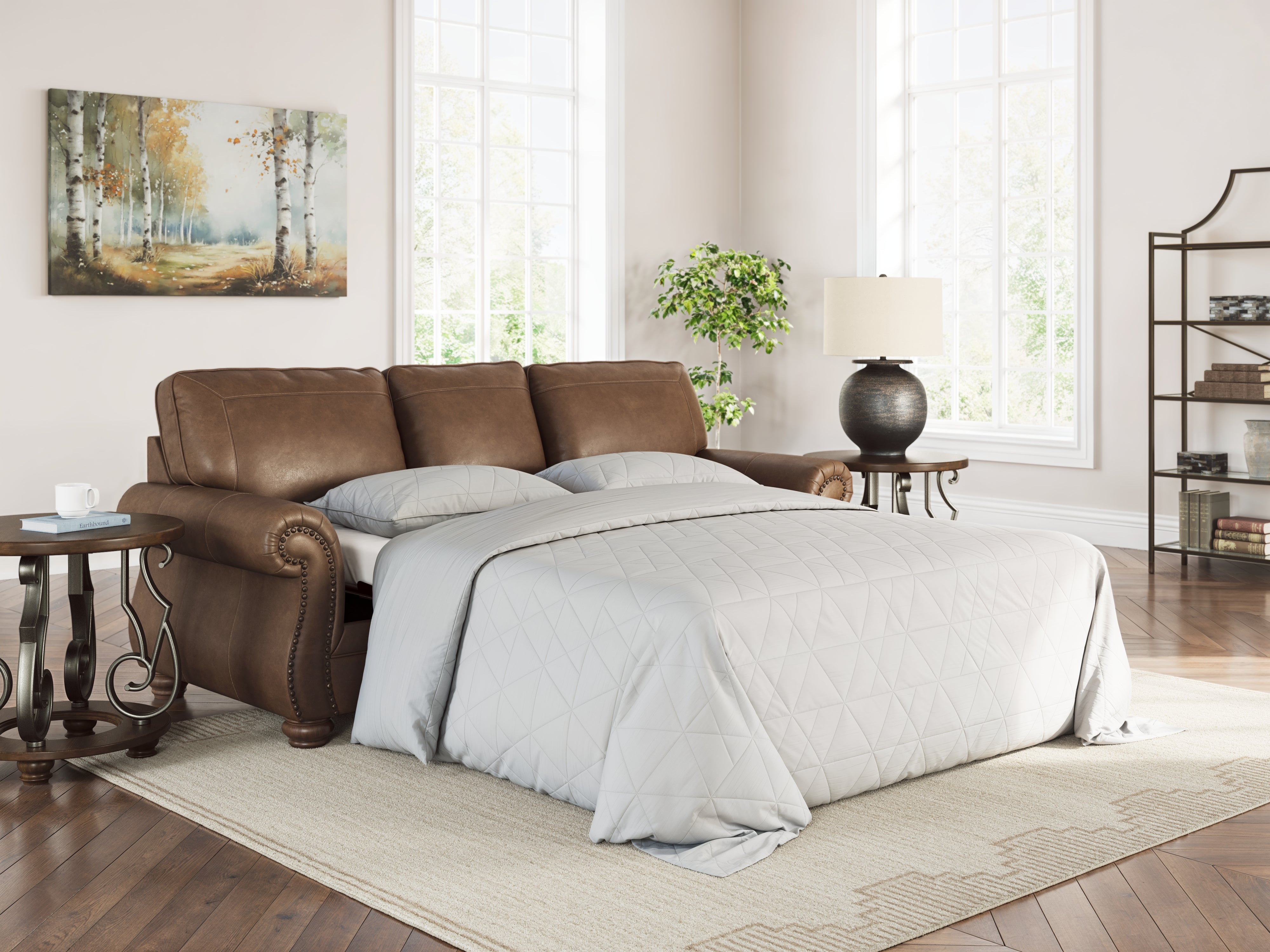 Ashley Furniture - Shadsburne Queen Sofa Sleeper - Earth - Dark Brown Faux Leather - Sofas