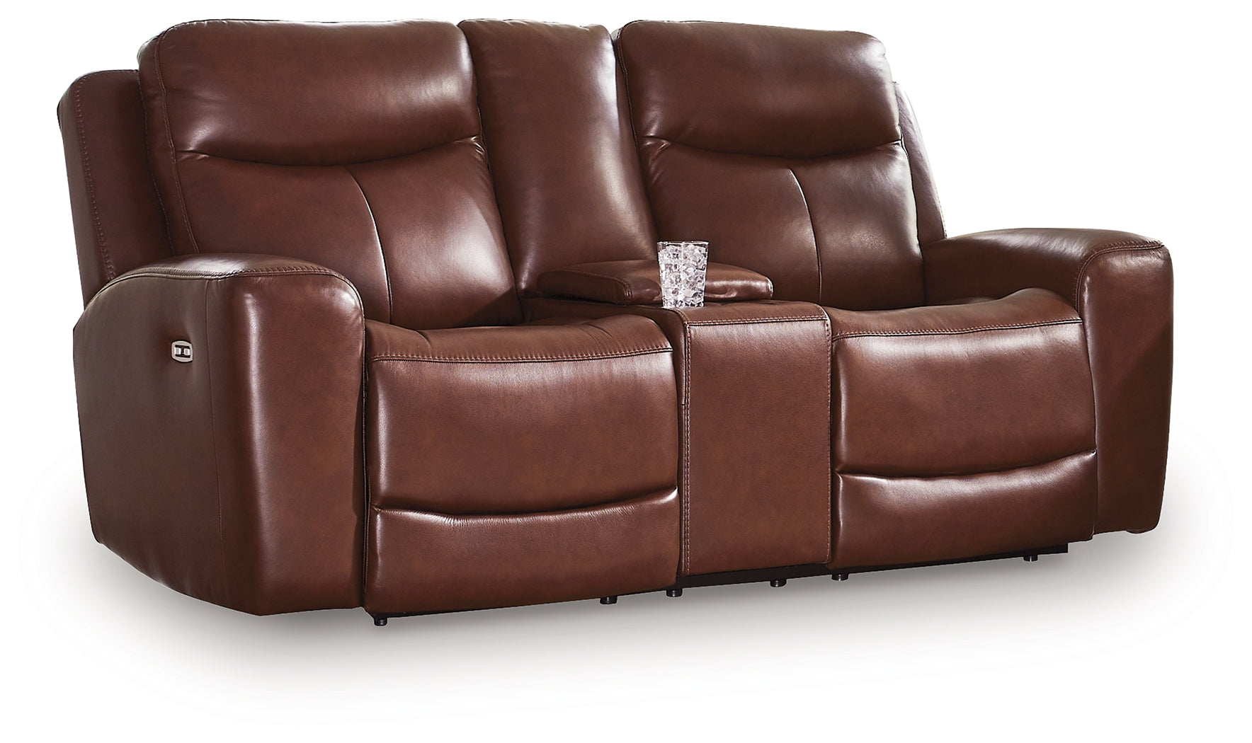 Ashley Furniture - MOMENTUM MAHOGANY LEATHER 2P POWER CONSOLE LOVESEAT - Dark Brown Leather Match - Loveseats