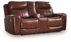 Ashley Furniture - MOMENTUM MAHOGANY LEATHER 2P POWER CONSOLE LOVESEAT - Dark Brown Leather Match - Loveseats