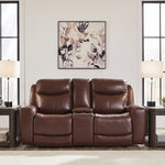 Ashley Furniture - MOMENTUM MAHOGANY LEATHER 2P POWER CONSOLE LOVESEAT - Dark Brown Leather Match - Loveseats - Additional View 1
