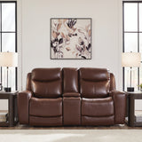 Ashley Furniture - MOMENTUM MAHOGANY LEATHER 2P POWER CONSOLE LOVESEAT - Dark Brown Leather Match - Loveseats - Additional View 1