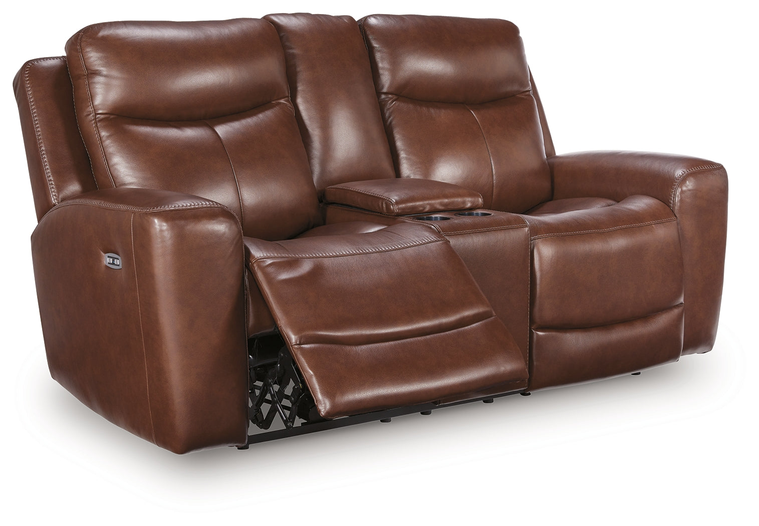 Ashley Furniture - MOMENTUM MAHOGANY LEATHER 2P POWER CONSOLE LOVESEAT - Dark Brown Leather Match - Loveseats - Additional View 2