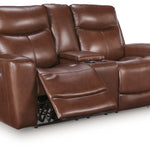 Ashley Furniture - MOMENTUM MAHOGANY LEATHER 2P POWER CONSOLE LOVESEAT - Dark Brown Leather Match - Loveseats - Additional View 2