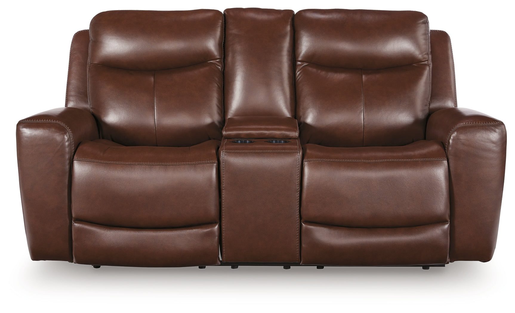 Ashley Furniture - MOMENTUM MAHOGANY LEATHER 2P POWER CONSOLE LOVESEAT - Dark Brown Leather Match - Loveseats - Additional View 3