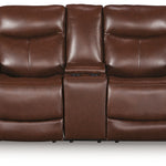 Ashley Furniture - MOMENTUM MAHOGANY LEATHER 2P POWER CONSOLE LOVESEAT - Dark Brown Leather Match - Loveseats - Additional View 3