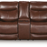 Ashley Furniture - MOMENTUM MAHOGANY LEATHER 2P POWER CONSOLE LOVESEAT - Dark Brown Leather Match - Loveseats - Additional View 3