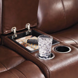 Ashley Furniture - MOMENTUM MAHOGANY LEATHER 2P POWER CONSOLE LOVESEAT - Dark Brown Leather Match - Loveseats - Additional View 5