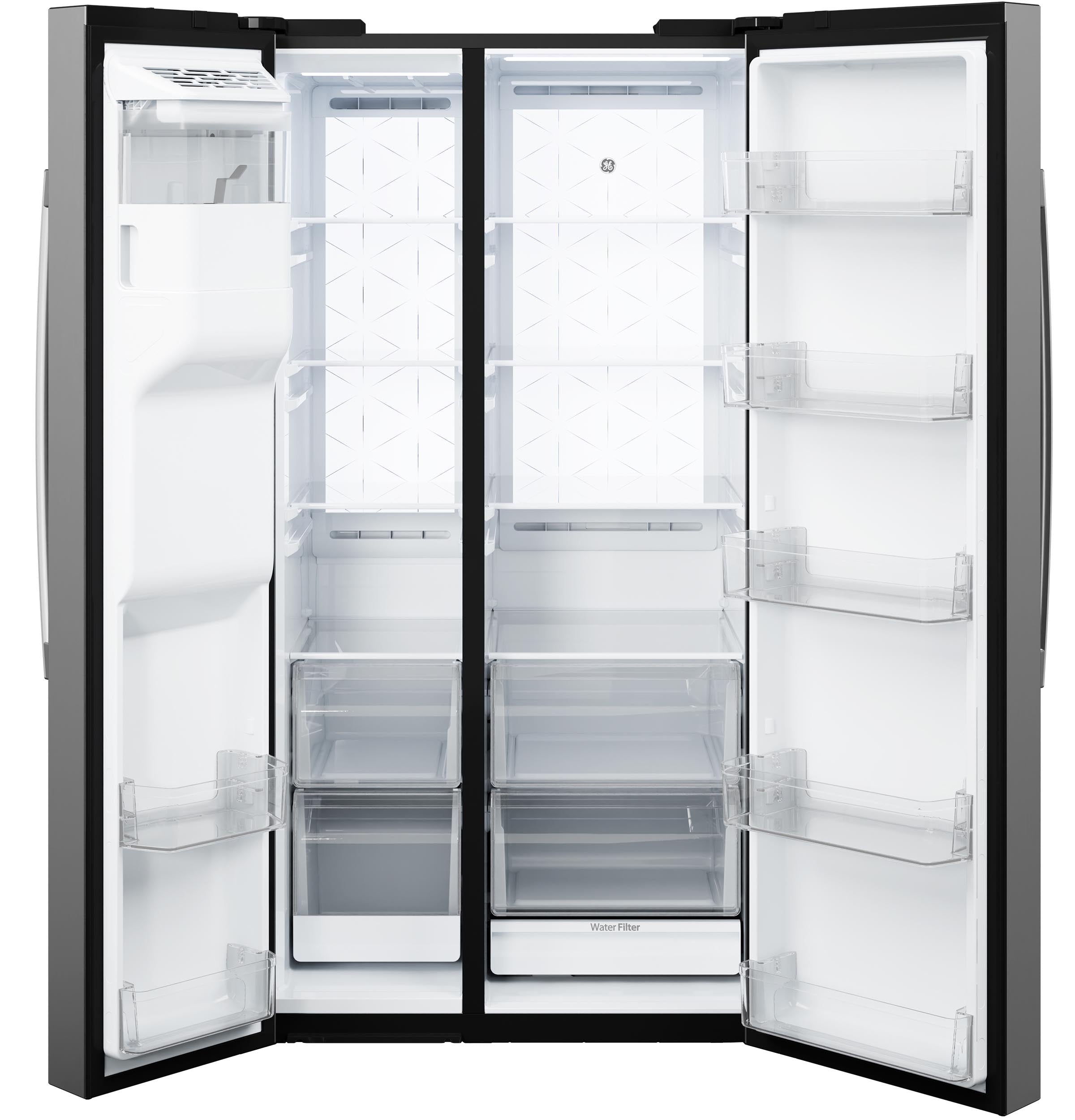 GE FINGERPRINT RESISTANT STAINLESS 28CU SIDE BY SIDE REFRIGERATOR WITH DISPENSER AND LED WALL - Pearl Silver - Refrigerators - Additional View 4