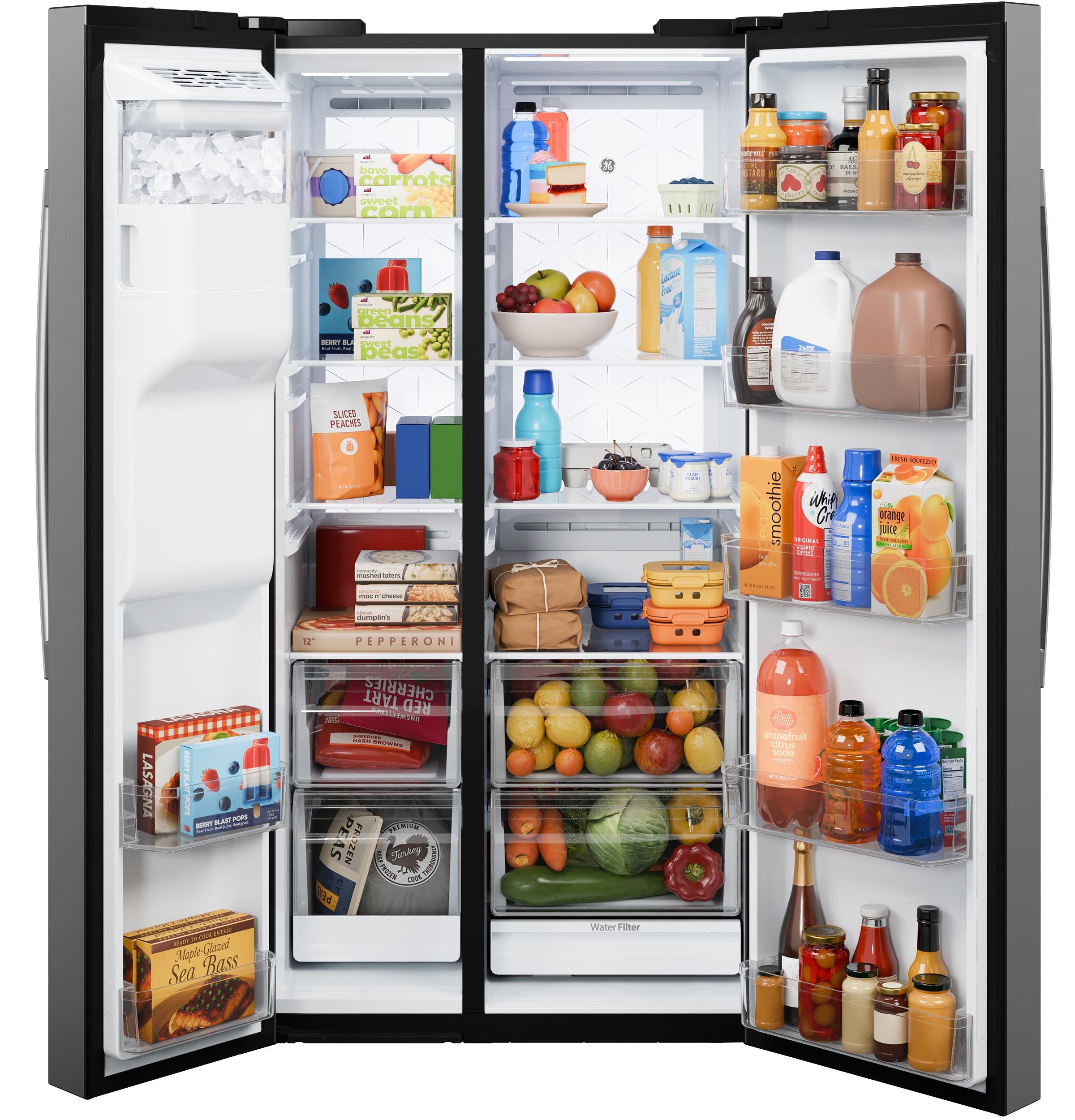 GE FINGERPRINT RESISTANT STAINLESS 28CU SIDE BY SIDE REFRIGERATOR WITH DISPENSER AND LED WALL - Pearl Silver - Refrigerators - Additional View 5
