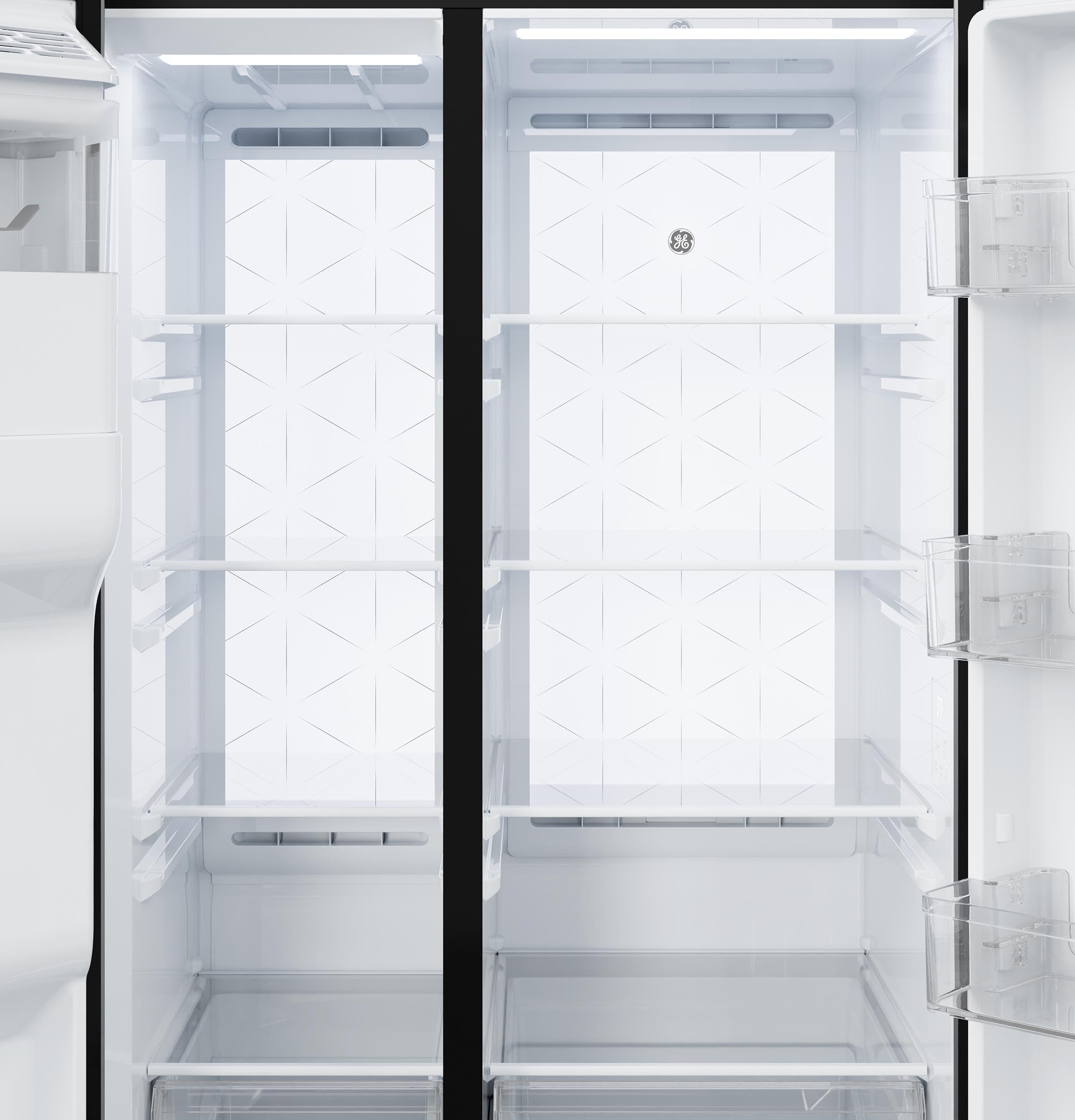GE FINGERPRINT RESISTANT STAINLESS 28CU SIDE BY SIDE REFRIGERATOR WITH DISPENSER AND LED WALL - Pearl Silver - Refrigerators - Additional View 6