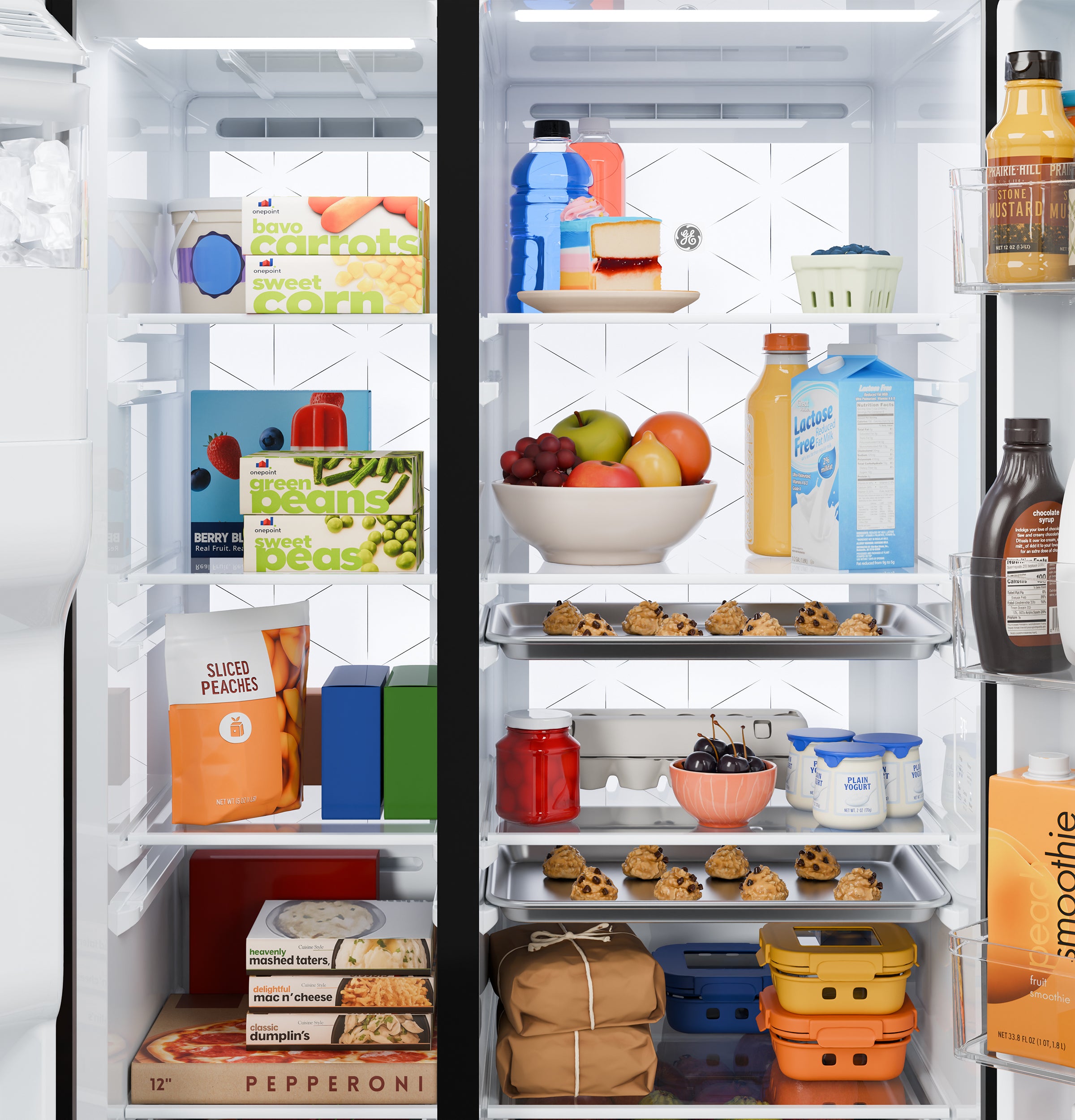 GE FINGERPRINT RESISTANT STAINLESS 28CU SIDE BY SIDE REFRIGERATOR WITH DISPENSER AND LED WALL - Pearl Silver - Refrigerators - Additional View 7