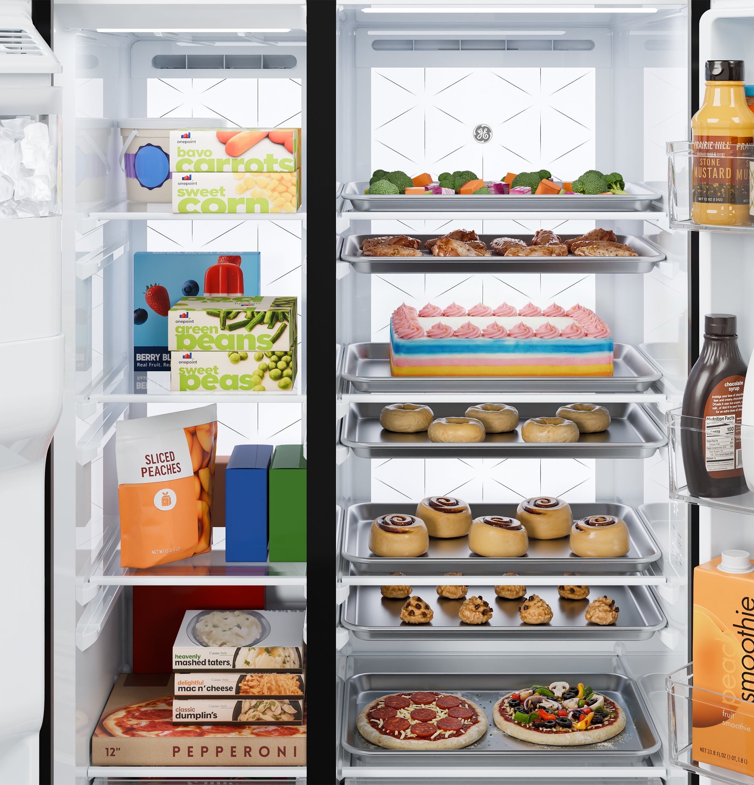 GE FINGERPRINT RESISTANT STAINLESS 28CU SIDE BY SIDE REFRIGERATOR WITH DISPENSER AND LED WALL - Pearl Silver - Refrigerators - Additional View 8