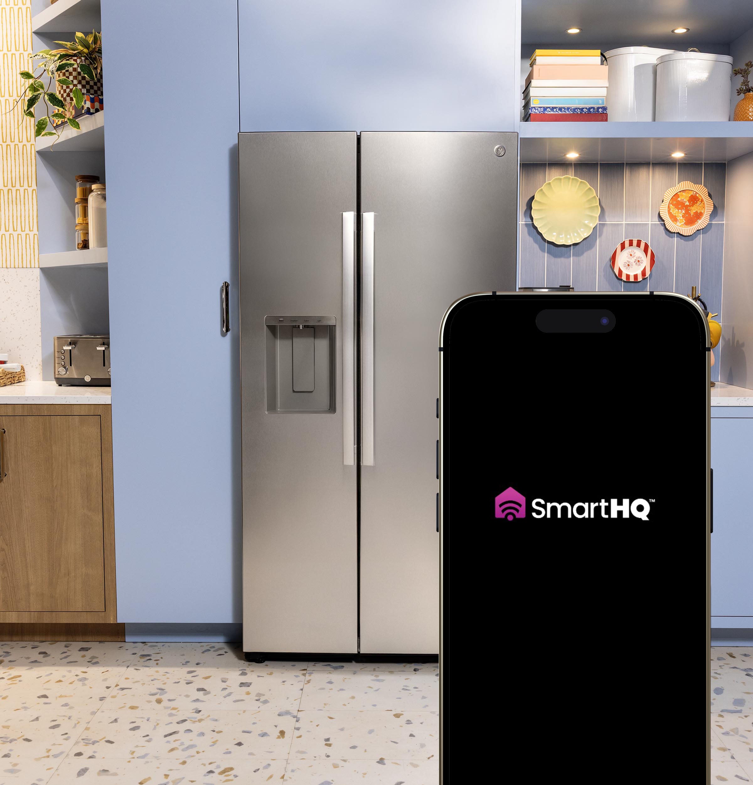 GE FINGERPRINT RESISTANT STAINLESS 28CU SIDE BY SIDE REFRIGERATOR WITH DISPENSER AND LED WALL - Pearl Silver - Refrigerators - Additional View 26
