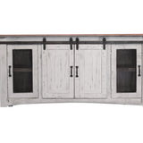 International Furniture Direct - PUEBLO BARN DOOR TV STAND - White|Dark Brown Wood - TV Stands