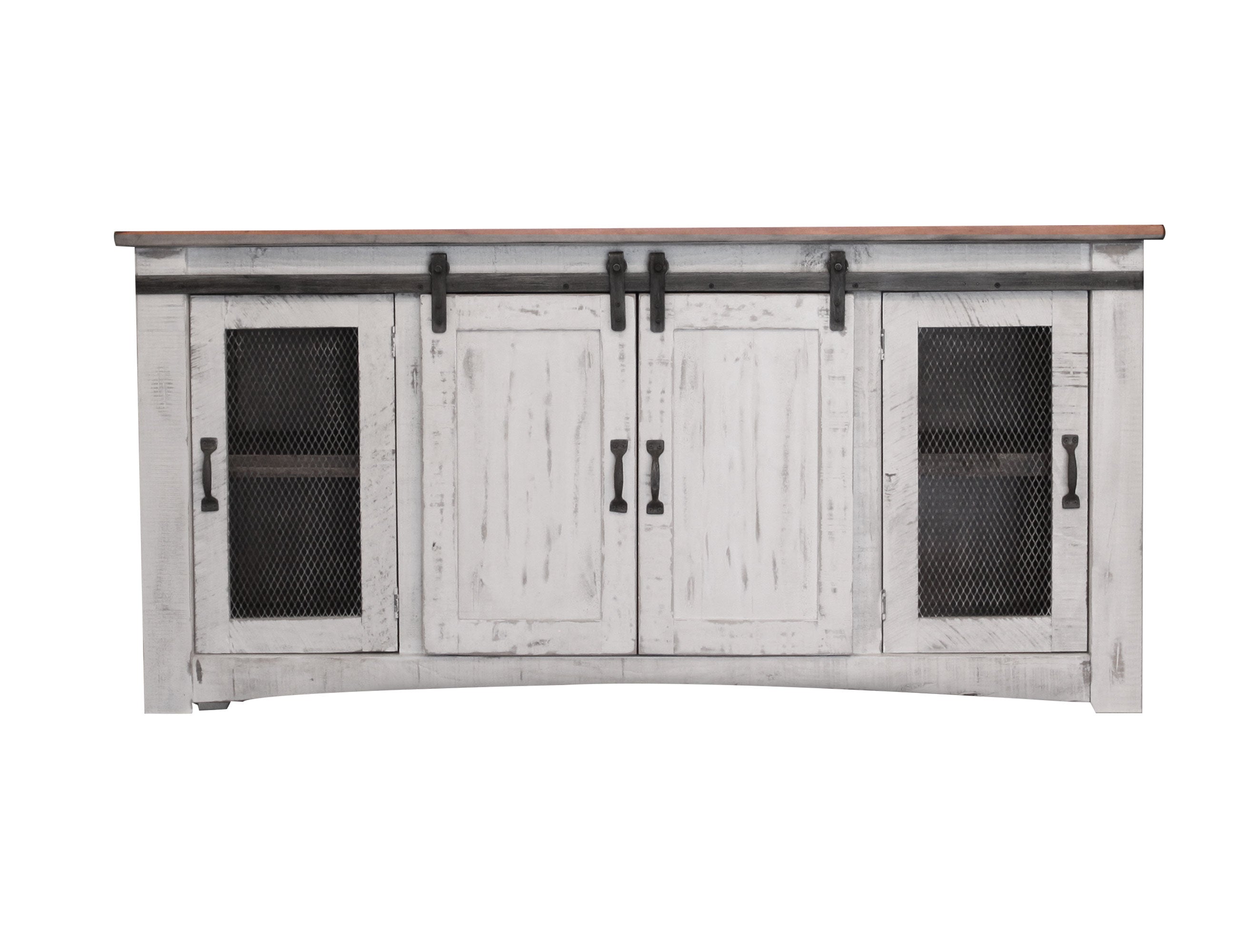 International Furniture Direct - PUEBLO BARN DOOR TV STAND - White|Dark Brown Wood - TV Stands