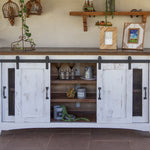International Furniture Direct - PUEBLO BARN DOOR TV STAND - White|Dark Brown Wood - TV Stands - Additional View 5