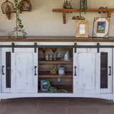 International Furniture Direct - PUEBLO BARN DOOR TV STAND - White|Dark Brown Wood - TV Stands - Additional View 5