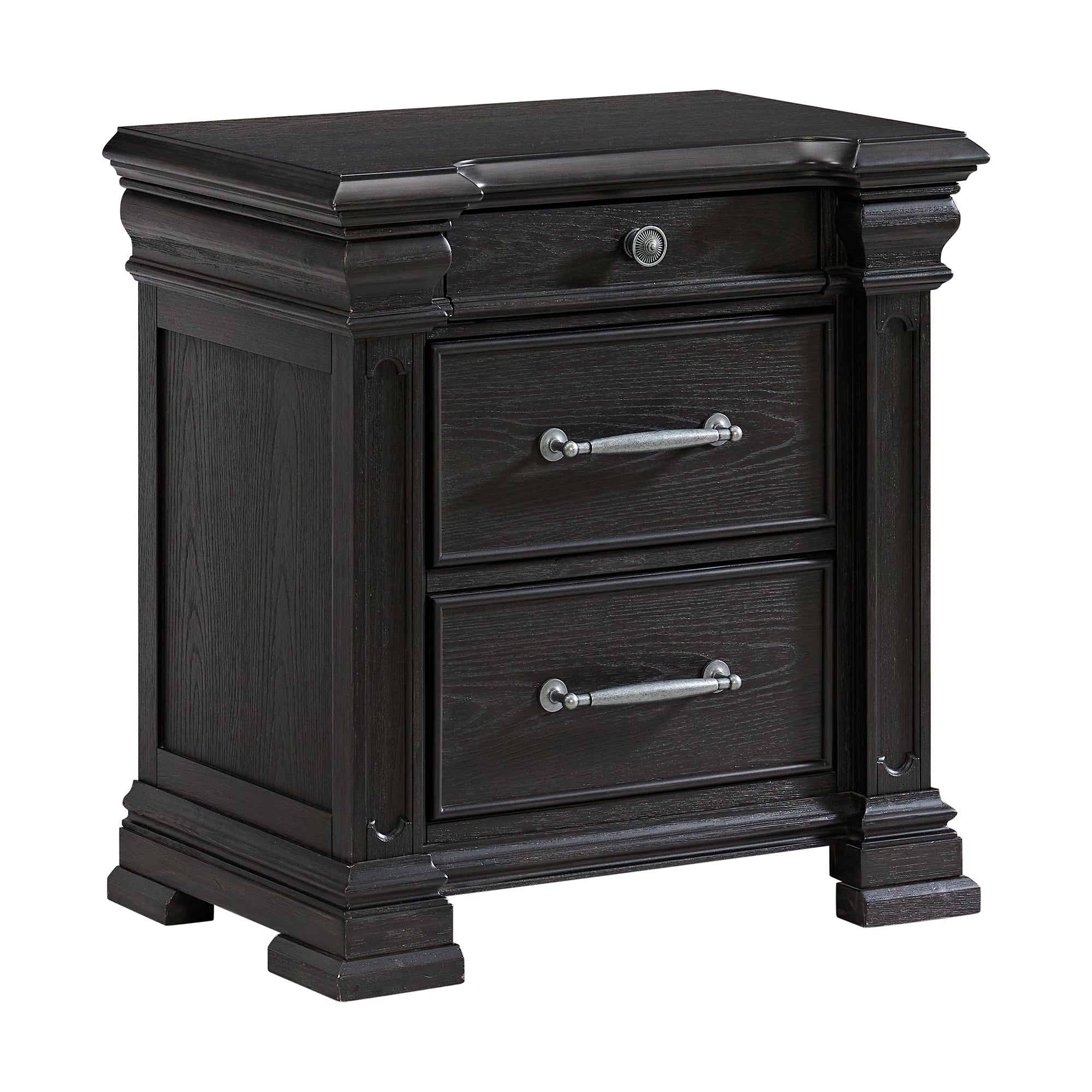 Elements International - KINGS COURT BLACK NIGHTSTAND - Wood - Nightstands