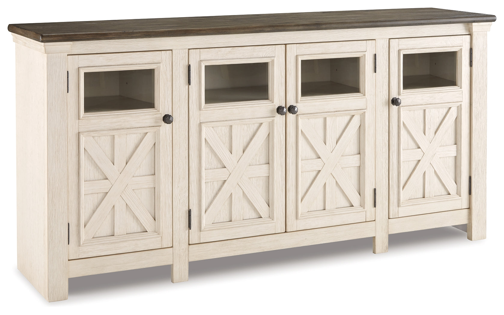 Ashley Furniture - BOLANBURG TWO-TONE EXTRA LARGE MEDIA CONSOLE - White Glass|Wood - TV Stands