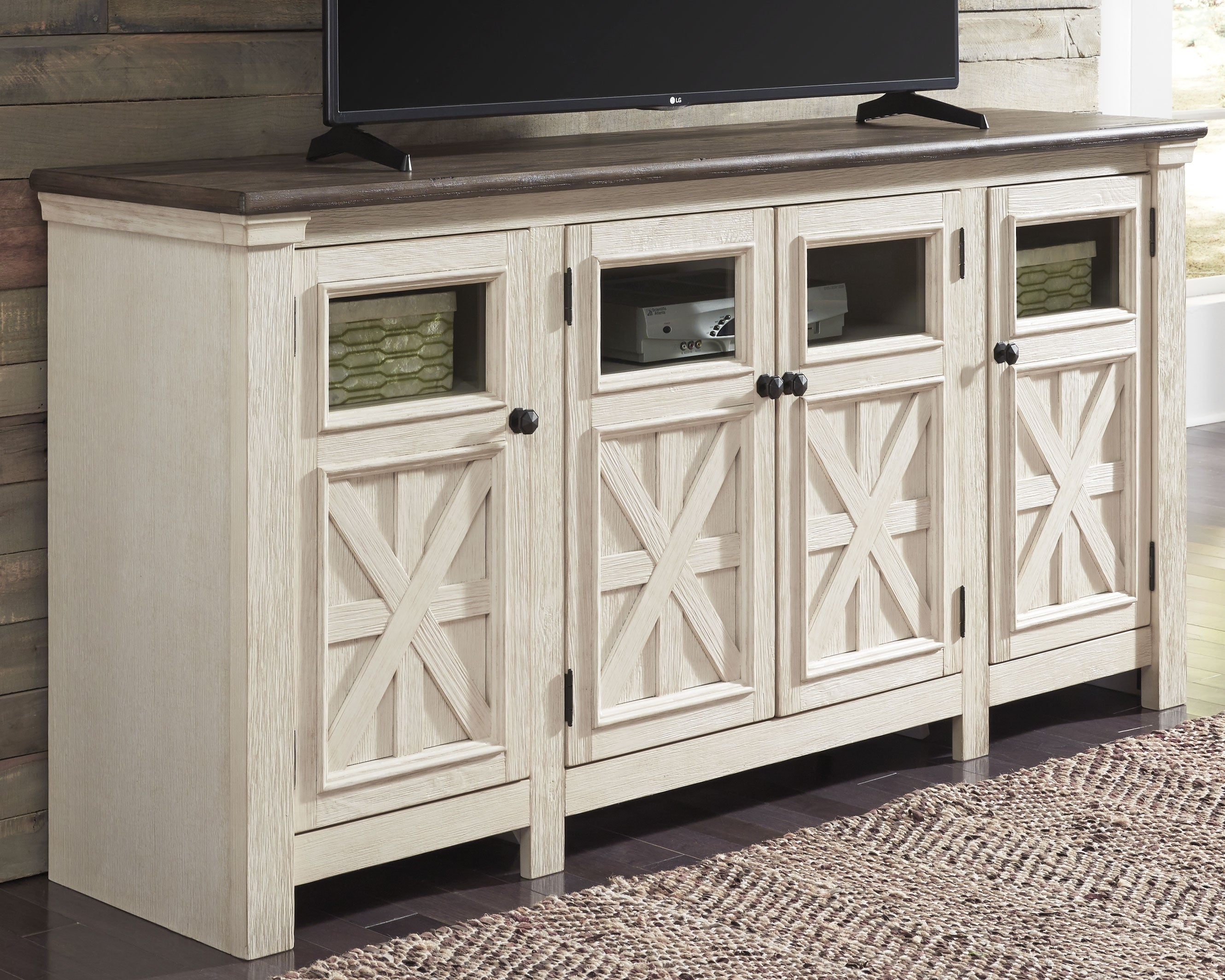 Ashley Furniture - BOLANBURG TWO-TONE EXTRA LARGE MEDIA CONSOLE - White Glass|Wood - TV Stands - Additional View 1